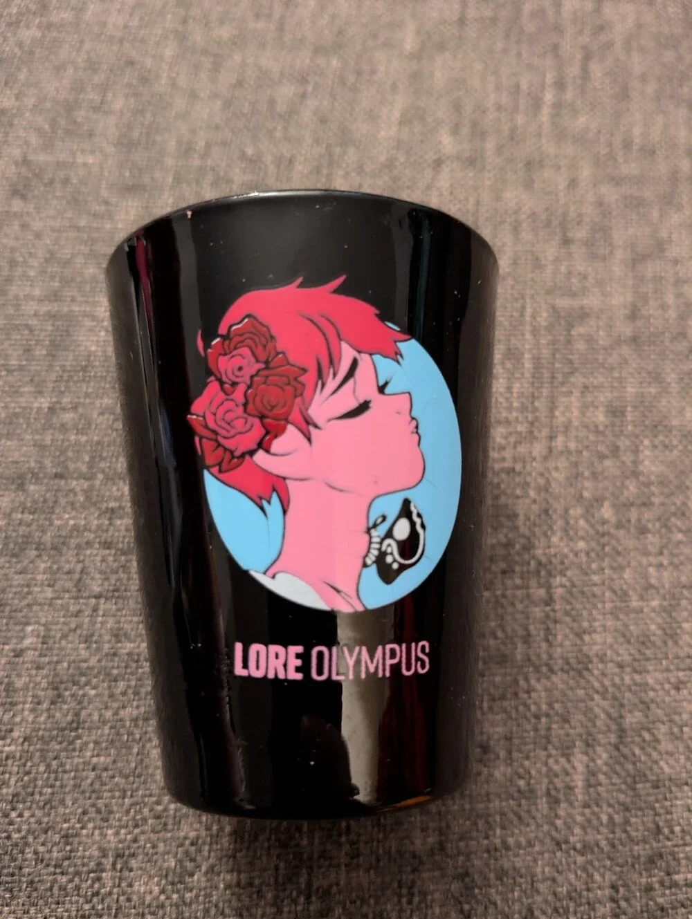 Lore Olympus Black Shot Glass with Hades and Persephone Moth Butterfly